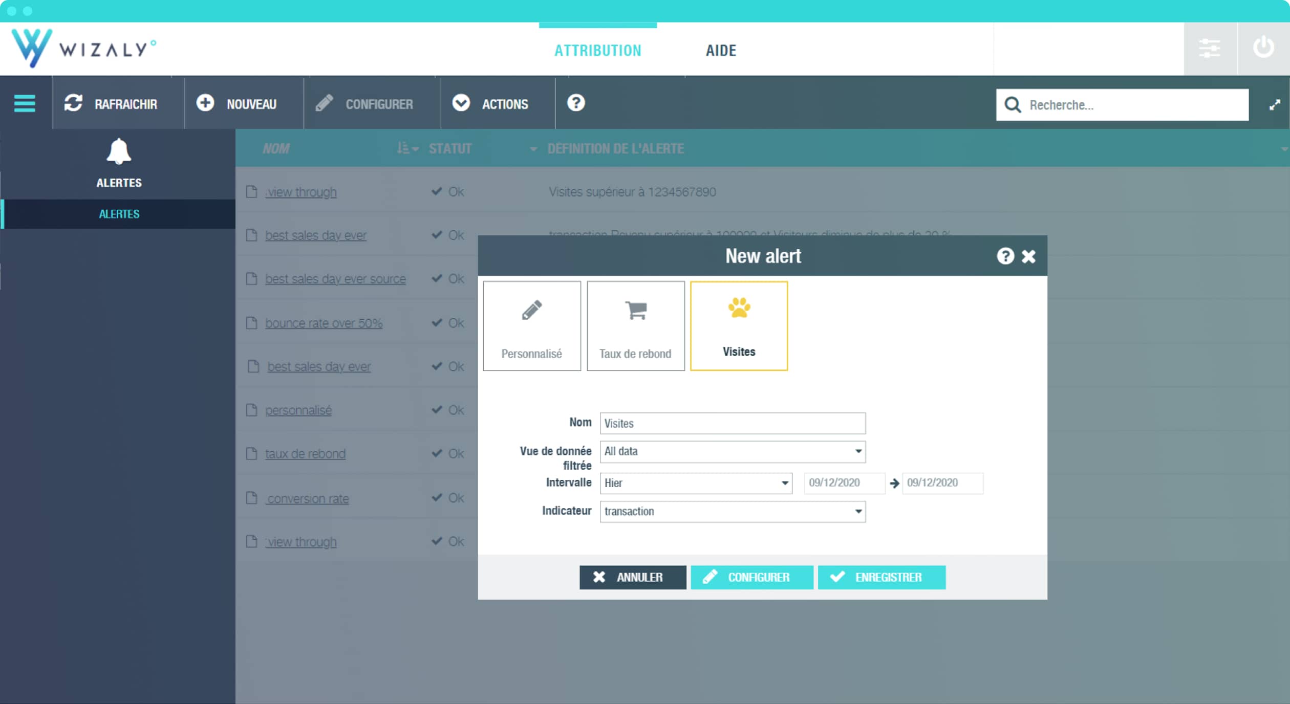 alertes KPIs acquisition trafic